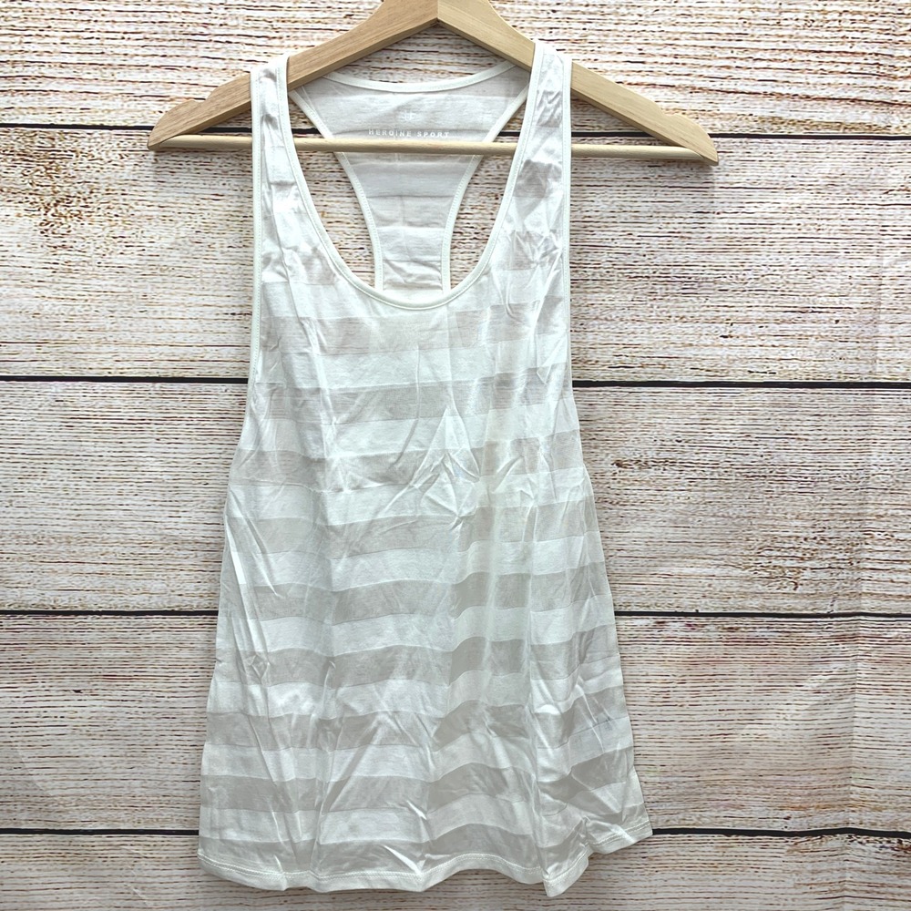 Heroine Sport Stripe Tank Top Racerback Athletic Athleisure White Small New‎
